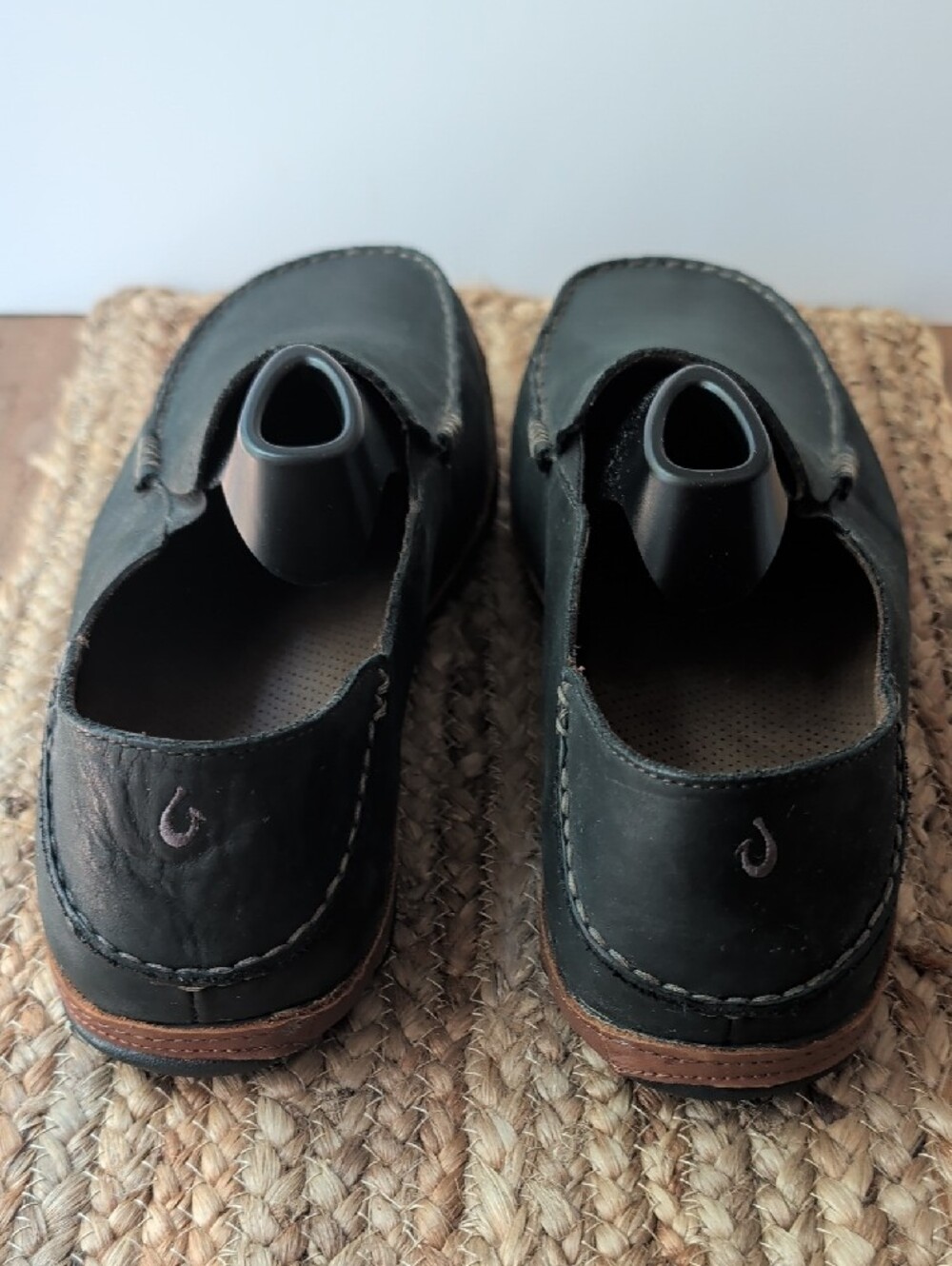 OluKai Men's Black Moloa Leather Slip-On Loafers - Picture 5 of 12